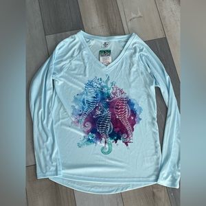 Ladies Vneck dri fit, long sleeve